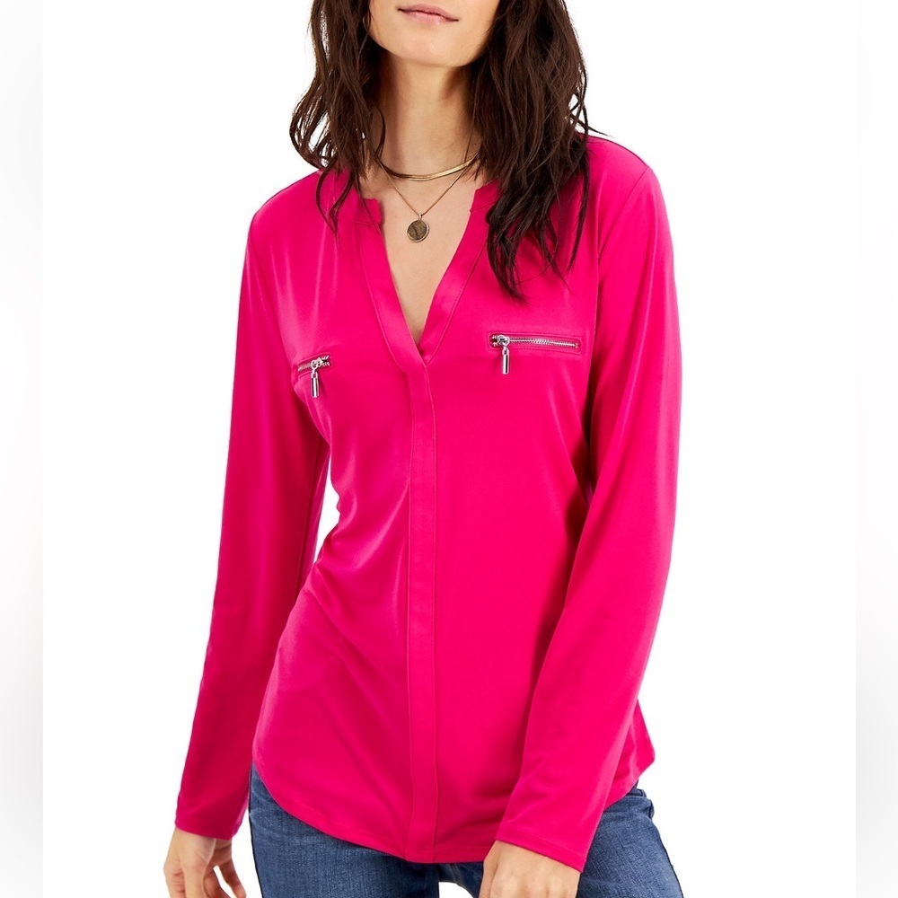 I.N.C International Concepts Women’s Zip-Pocket Blouse